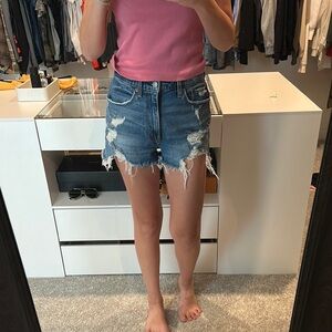 Abercrombie & Fitch Blue Jean Shorts Distressed High-Waisted